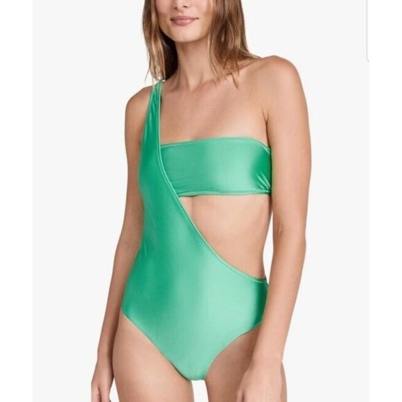 NWOT Pilyq PQ SM Emerald Phoebe 1 Shoulder Cut-Out 1PC Swimsuit 123469 - Picture 1 of 4